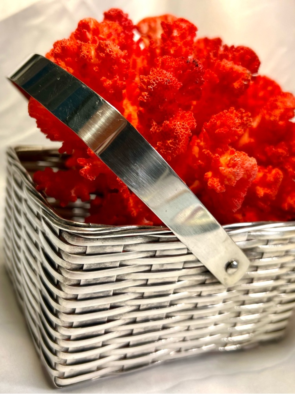 20th century Silver Plate Woven Basket by F.B. Rogers (Red Coral NOT Includes).